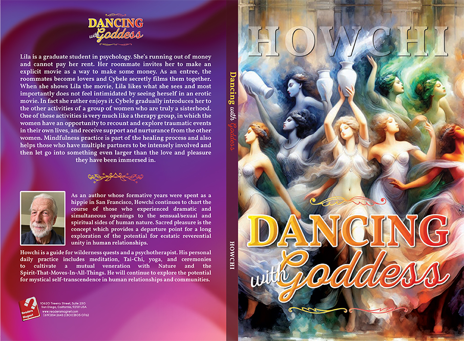 The front and back book cover for Dancing with Goddess by Howchi. 